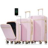 Luggage Set of 3, 20inch with USB Port, front opening design Airline Certified Carry on Luggage, ABS Hard Shell Luggage with Spinner Wheels