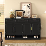 Farmhouse Sideboard with 3 Drawers & 4 Doors, Storage Buffet Cabinet with Adjustable Shelf, Shoe Cabinet, Black