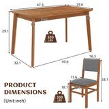5-Piece Rectangle Wooden Dining Table Set, Mid Century Modern Kitchen Table and 4 Upholstered Chairs for Home, Saving Space