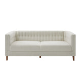 76" Modern 3-Seater Sofa, Chenille Upholstered Couch with Channel Tufted Backrest & Solid Birch Wood Legs