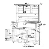 Large Garden Potting Bench with Stainless Steel Top, Outdoor Kitchen Island & BBQ Grill Cart with Storage Hutch & Lockable Wheels