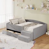 Full Size Kid Platform Bed Frame Upholstered Daybed Toddler Bed with 2 Storage Drawers, Gray