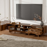 TV Stand for TVs Up to 85", Mid-Century Modern TV Cabinet Media Console Entertainment Center with Fluted Glass Doors & 2 Drawers, Walnut