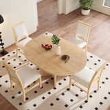 5-Piece Extendable Round Dining Table Set for 4, Kitchen Table with 16" Removable Leaf & 4 Upholstered Chairs