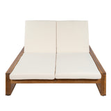 Outdoor Double Chaise Lounge with Adjustable Back&Water-Resistant Cushion, Weather-Resistant Patio Daybed Sun Lounge Chair, Beige&Natural
