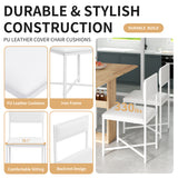 Modern Compact 63inch 5-Piece Extendable Dining Table Set, Foldable Square Kitchen Table Set with Storage Rack and 4 PU Leather Upholstered Dining Chairs for Small Places, White