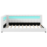 Upholstered Platform Bed Frame with LED Lights & USB Ports, Twin XL Linen Bed Daybed with Headboard