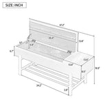 Farmhouse Upholstered Storage Bench, Modern Entryway Bench with Hidden Compartment & Lower Rack, Natural