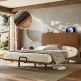 Queen Size Platform Bed Frame Floating Bamboo Bed with USB Port & Headboard