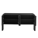 63" Striped Designed Sideboard with 4 Doors, Storage Cabinet with Adjustable Shelves, Black - ModernLuxe