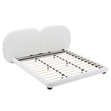 King Size Upholstered Platform Bed Frame with Thick Soft Headboard, White, Low profile