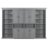 Full Size Murphy Bed Space-Saving Wall Bed with Dual Sliding Storage Cabinets & Dual 6-Tier Side Shelves, Gray