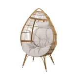 Patio Egg Chair with Soft Cushion, Indoor&Outdoor Basket Chair Accent Chair Weather-resistant Patio Seat Leisure Chair, Natural
