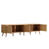 70" TV Stand for TVs up to 80", Natural Media Console with Rattan Doors & Cable Holes, TV Entertainment Center