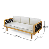 2pcs Patio Set, Acacia Wood Daybed with Rope Accents & Cushions + Coffee Table, Modern Minimalist Outdoor Conversation Set