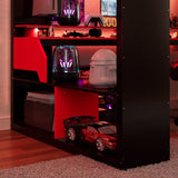 Full Size Gaming Loft Bed with Power Hub, RGB Lights & Cable Management, Wood Bed Frame, Integrated Desk & Storage