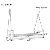 Twin Size Porch Swing Bed Daybed with Acacia Wood Frame and Hemp Ropes, 400lbs Capacity, for Garden and Backyard