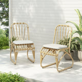Outdoor PE Wicker Dining Chairs with Washable Cushion Set of 2, Outdoor Rattan chairs for Backyard, Poolside, Garden,Patio,Natural