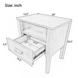Solid Bamboo Nightstand Mid-Century Modern End Table Bedside Table with Drawer & Open Shelf