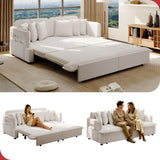 3-in-1 Pull-out Sleeper Sofa Bed with Bluetooth Speaker, USB Ports, Pillows & Side Pockets, Recliner Convertible Sofa Lounge Couch, Beige