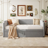 Twin Size Velvet Upholstered Daybed with Pop Up Trundle, 2-in-1 Sofa Bed for Bedroom Guest Room