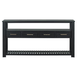 62.2'' Large Entryway Table with 4 Drawers,Painted Console Table with 3-Tier Open Shelves and Metal Handles,Versatile Hallway Sofa Table for Living Room, Bedroom, Foyer and Kitchen, Black