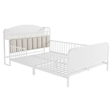 Full Size Metal Platform Bed Frame Kid Bed with Upholstered Headboard, Reversible Side Rail, LED Lights