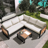 4-Piece Outdoor Patio Conversation Set, L-Shaped Sectional Sofa with Cushions & Coffee Table for Garden/Backyard/Porch, Beige