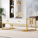 Modern White Rectangular Coffee Table with 4 Drawers and Gold Base in 47.3"