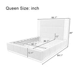 Boucle Upholstered Platform Bed Frame with Extended Wood Headboard, No Box Spring Needed, Queen Size