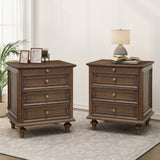 Farmhouse 4-Drawer Nightstand Set of 2 Side Table Wood Storage End Table with Hidden Pull-Out Shelf