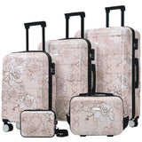 5PCS Hardside PC Luggage Set, Lightweight Durable Suitcase (20"24"28") with Cosmetic Case, Handbag & Spinner Wheels