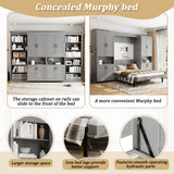 Full Size Murphy Bed Space-Saving Wall Bed with Dual Sliding Storage Cabinets & Dual 6-Tier Side Shelves, Gray