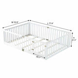 Full Size Kid Platform Bed Frame Toddler Bed Floor Bed with Safety Guardrails & Door