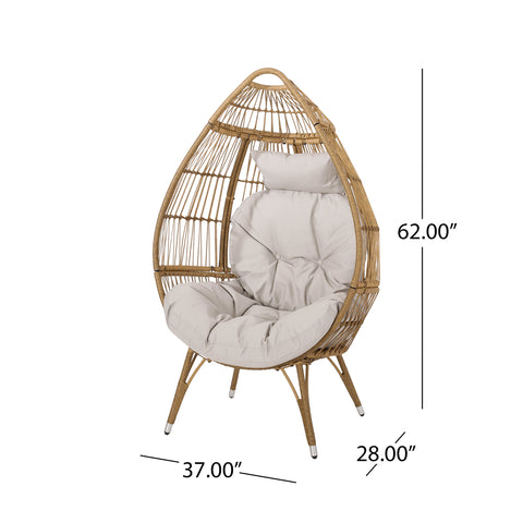Patio Egg Chair with Soft Cushion, Indoor&Outdoor Basket Chair Accent Chair Weather-resistant Patio Seat Leisure Chair, Natural