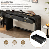 Unique Retro Silhouette Console Table with Open Style, Two Top Drawers for Entrance, Dinning Room, Living Room, Antique Black