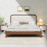 Queen Size Platform Bed Frame with Upholstered Headboard, Beige&Brown