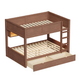 Bunk Bed with Storage Cabinets, LED Lights & 2 Drawers, Pine Wood Bed Frame, Full XL Over Full XL