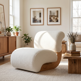Curved Accent Chair Ergonomic Slipper Chair Upholstered Single Sofa Chair Reading Armless Lounge Chair, Beige