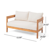 2pcs Acacia Wood Loveseat & Coffee Table Set, Outdoor Patio Conversation Furniture Set with Cushions, Beige+Teak