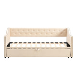 Twin to King Upholstered Daybed, Extendable Sofa Beds with Pop Up Twin Trundle Bed