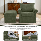 Upholstered Accent Chair with Ottoman, Single Sofa Chair Chaise Lounge Armchair Club Chair, Green