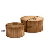 Set of 2 Vintage Cylindrical Nesting Coffee Table Set with Vertical Textured Embossed Design for Living Room, Office and Bedroom, Natural