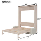 Queen Size Murphy Bed with Sofa & LED Lights, Space Saving Wall Bed Unit with Upholstered Sofa