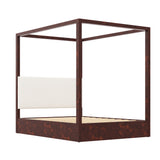 Queen Size Canopy Bed 4-poster Platform Bed Frame with Upholstered Headboard, Espresso