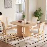 5-Piece Extendable Round Dining Table Set for 4, Kitchen Table with 16" Removable Leaf & 4 Upholstered Chairs