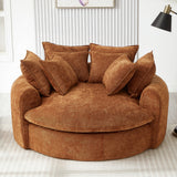 59.8"W Round Chaise Lounge Sofa, Chenille Accent Chair Boneless Loaf Sofa Couch with 8 Throw Pillows, Orange