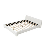 Elegant Platform Bed, Boucle Fabric Upholstered Bed Frame with Soft Headboard, King Size, White