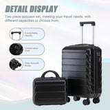 14"/20" 2 pcs/set in ABS Spinner Wheel Luggage, with Combination Lock,14" Cosmetic Case (Black)
