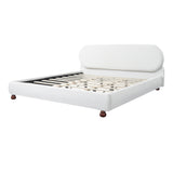 King Size Platform Bed with Gourd-Shaped Rubberwood Legs, Cream Boucle Upholstered Bed Frame, No Box Spring Needed